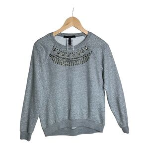 BCBGMaxAzria Heather‎ Grey Bead Embellished Sweatshirt Size S